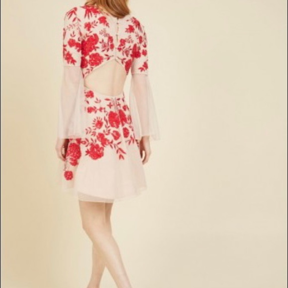 Frock & Frill Nude Red Sequin Open Back skater dress beaded sheer dress ModCloth - Picture 4 of 4